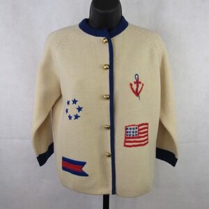 Vintage WPL Made in Hong Kong 100% Wool Sweater Nautical Americana Boater Yacht